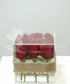 Caja de metacrilato con nueve rosas 3