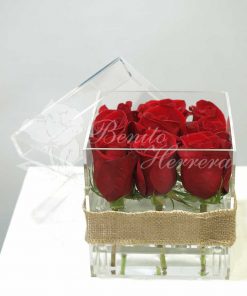 Caja de metacrilato con nueve rosas